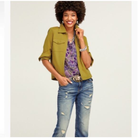 Cabi Touring Jacket #4117 Moss Gold Size Small Zip Front Pockets Textured - Picture 4 of 9